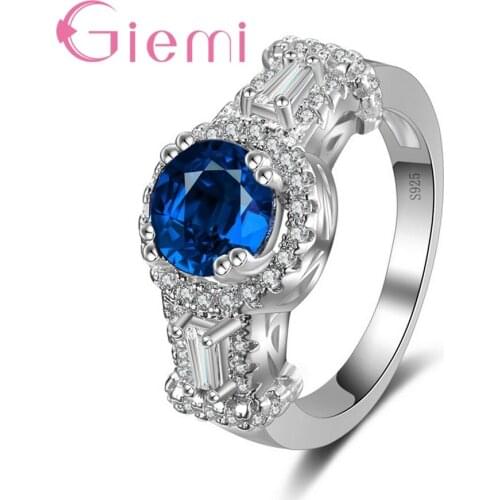 Trendy Fashion Charm Blue Crystal Ring 925 Sterling Silver Rings Anninversary Party Jewelry Hot Wholesale For Women/Girl