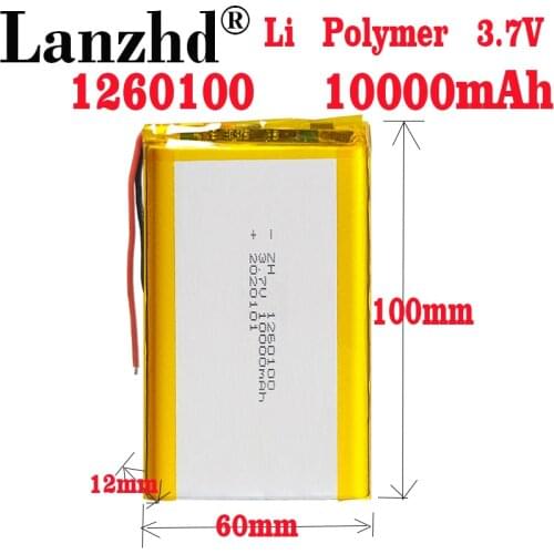 1-12pcs Rechargeable 3.7V Lipo Li-Po Lithium Batteries 1260100 10000mAh Li-polymer Battery Replacement Batteries For Tablet DVD