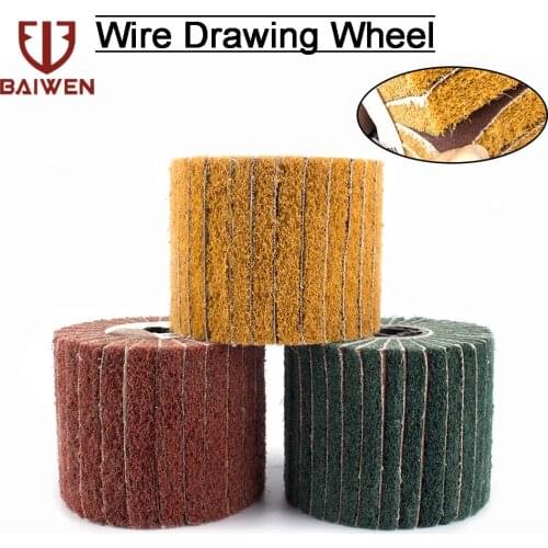 120*100mm Non-Woven Nylon Flap Brush Drawing Polishing Wheel Drum Burnishing Wheel For Metal Wire Drawing Polishing Machine