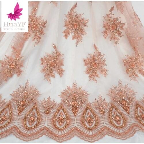 2021 Heavy HandMade Beaded Mesh Lace With Sequins Mesh Fabrics For Party Dress HY1639-1