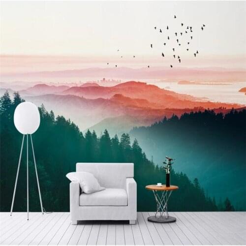 Milofi custom 3D wallpaper mural Nordic wind mist pine sunset city living room bedroom background wall home decoration wallpaper