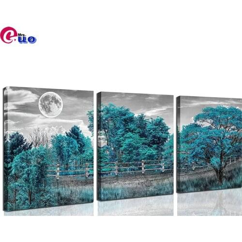 Diamond Painting Teal Moon Tree 3 pcs Full Square Diamond Embroidery Nature Landscape Cross Stitch Mosaic Triptych Home Decor