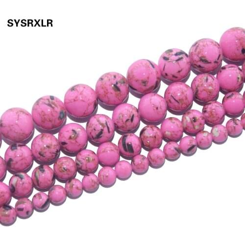 Free Shipping Red Synthesis Turquoises Stone Round Loose Beads For Jewelry Making DIY Bracelet Necklace Material 6 8 10 12 MM