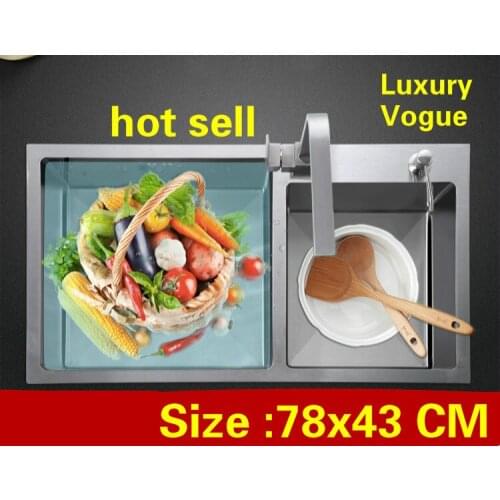 Free shipping Apartment vogue luxury wash vegetables 304 stainless steel kitchen manual sink double groove hot sell 78x43 CM