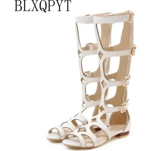 BLXQPYT WHITE Color Women Sandals Woman Shoes Thong Gladiator Flat Sandals ZIP Chaussure Big Size 34-48 tenis feminino x362-8