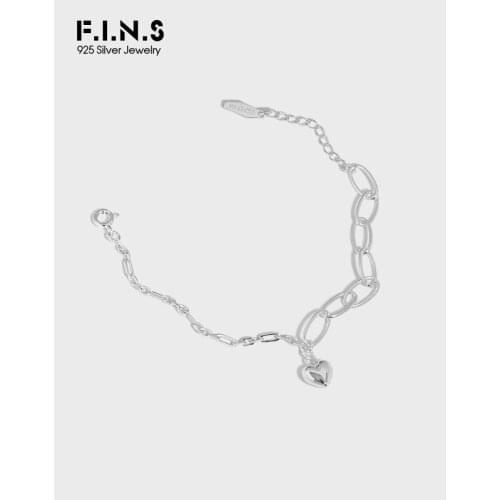 F.I.N.S Minimalist Love Heart Authentic 925 Sterling Silver Bracelet Korean Design Asymmetric Chain Charm Bracelet Fine Jewelry