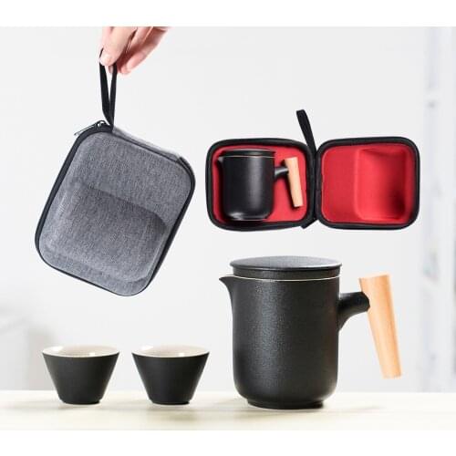Black Ceramic Portable Travel Tea Set Set Simple Outdoor Household Stoneware Convenient Tea Cup Set Kung Fu Teaware Gifts
