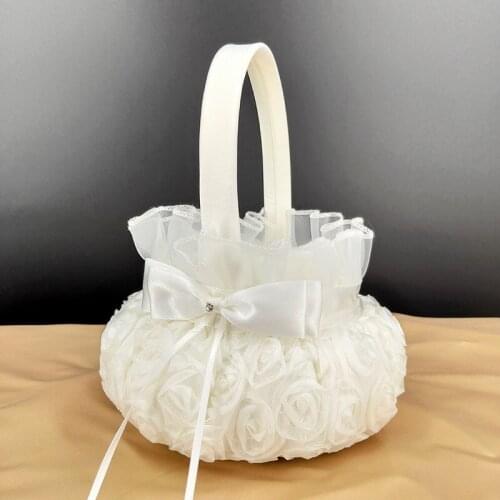 Flower Girl Basket Wedding Decoration Satin Romantic Basket Storage Candy Small Gift Confetti Card Container