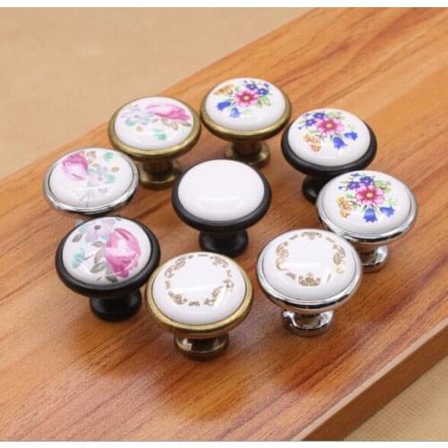 European antique copper ceramic handle ambry drawer cabinet pastoral puckering round black door handle YH1653