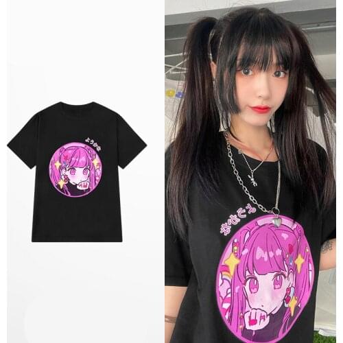 Anime Print T Shirt Women y2k Harajuku Tshirt Hip Hop Punk Women Shirt Hipster Streetwear fashion Gothic Letter Printed Print