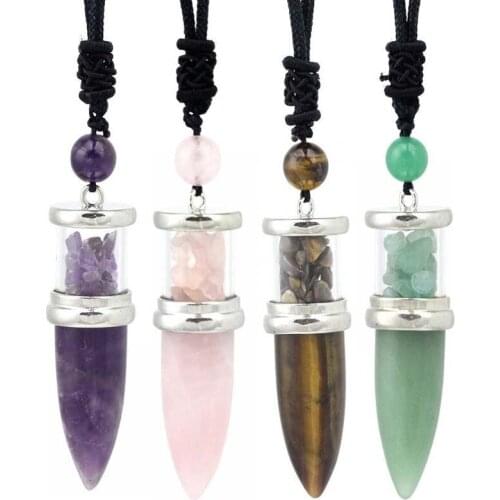 KFT Natural Healing Crystals Amethysts Lapis Lazuli Stones Necklace Bullet Shape Reiki Quartz Pendant Necklaces For Women Men