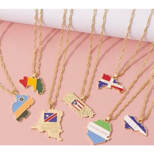 2020 European and American Fashion Jewelry Multicolor Dripping Oil Country Map Necklace Fashion Jewelry Factory Direct Sales