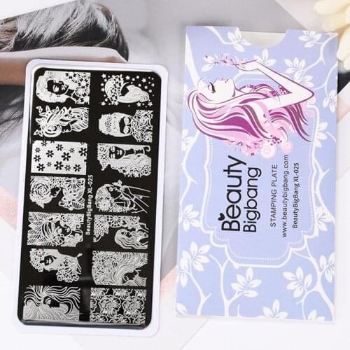 Beauty BigBang Stamping Plates XL-025 Flower Beauty Girl Women Character Image Stainless Steel Nail Art Template Stencil