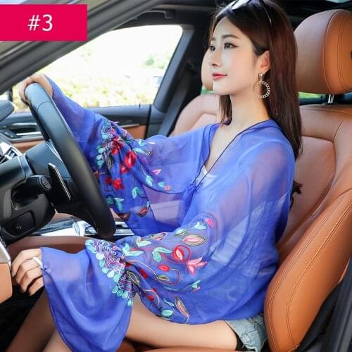 Summer Chiffon Scarf For Women Ruffles Long Sleeve Poncho Stole women Shawls driving Sunscreen Print Floral Lace Perspective Hot