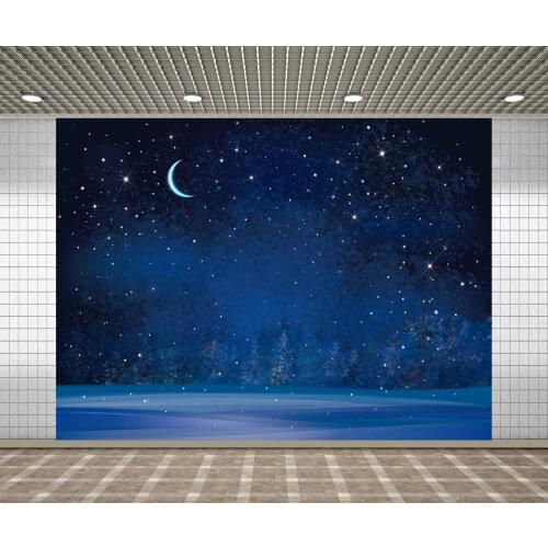Lyavshi Photo Studio Backdrop Dark Blue Sky Moon Glitter Star Tree Forest Winter Snow Night Photocall Photography Background