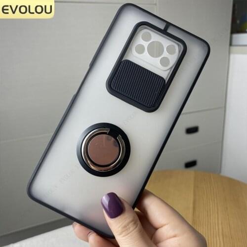 Matte Shockproof Ring Holder Case for POCO X3 NFC X3 Pro Slide Camera Lens Protection Phone Cover for Xiaomi POCO M3 X3 Shell