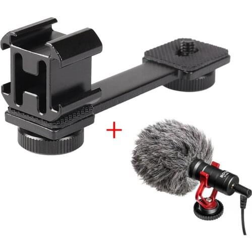 Boya BY-MM1 Microphone 3 In 1 Triple Hot Shoe Mount Adapter Extension MIC for Zhiyun Smooth 4 DJI OSMO Mobile Recording Studio