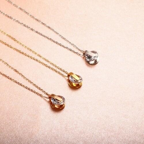 Fashion Rotatable Shiny Rhinestone Zircon Pendant Necklace Women Link Chain Necklace For Lover Couple Wedding Party Jewelry Gift