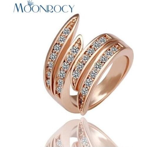 MOONROCY Drop Shipping Wholesale Cubic Zirconia Rose Gold Color Austrian Crystal Rings Fashion Ring Womens Gift Rings