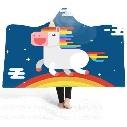 Cartoon Unicorn Microfiber Hooded Blanket for Kids Adult Girls Floral Sherpa Fleece Wearable Black Blanket