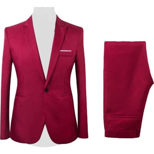 2Pcs/Set Men Formal Business Party Blazer Suit Pants Men Solid Color Long Sleeve Slim Button Business Suit Mens Clothing