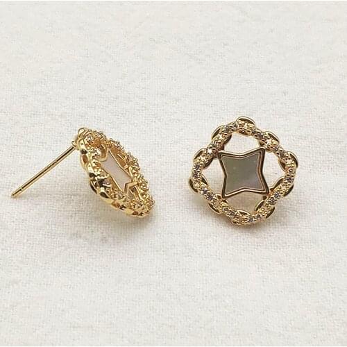 New Arrival! 15mm 20pcs Plating Real Gold Cubic Zirconia Ear Stud Connectors For Handmade Earring Parts DIY Jewelry Findings