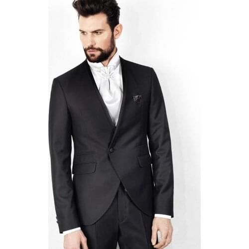 New Fashion One Button Black Groom Tuxedos Groomsmen Mens Suits Blazers (Jacket+Pants+Tie) W:794