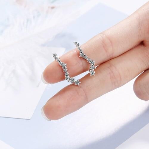 New 925 Sterling Silver Stud Earrings With Zircon Crystal Diamond Star Earrings For Women Fashion Jewelry Gifts