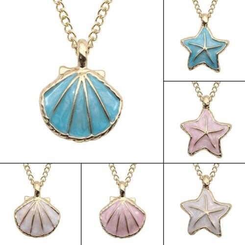 Cute Girls Enamel Shell Starfish Pendant Necklace Women Korea Style Gold Color Chain Choker Necklace Female Jewelry Party Gifts