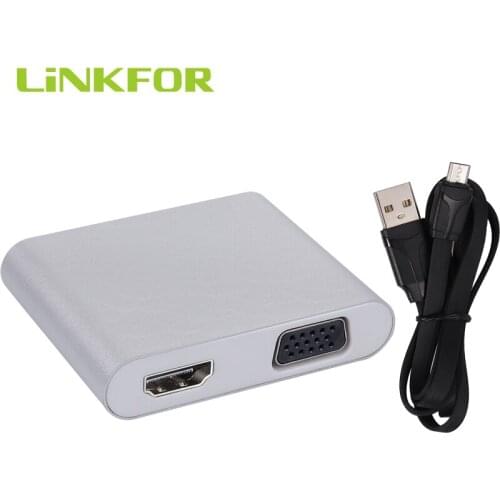 LiNKFOR Type-c to Hdmi VGA Adapter 3 in 1 USB Type C to HDMI VGA Adapter HD Converter Dual Display Multiports for Apple