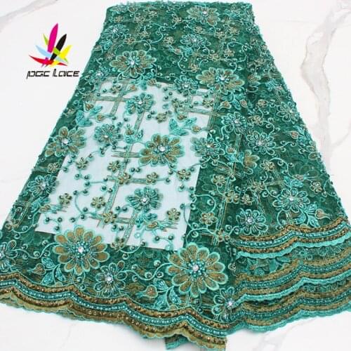 Luxury Handmade Beads Lace Handmade Fabric French Wedding Dress Latest Nigeria Embroidery White Good Price With Stones New