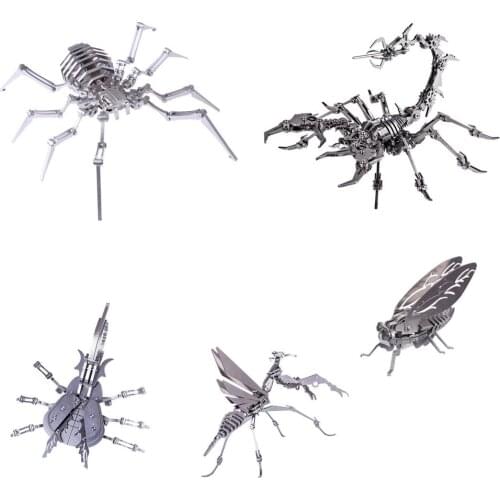 DIY Assembled Model Kit 3D Stainless Steel Detachable Model Ornaments - Insect Mantis Cicada Scorpion Beatle Spider King
