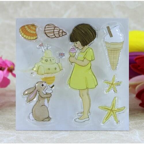 YINISE Ice Cream Girl Silicone Clear Stamps For Scrapbooking DIY Album Paper Cards Decoration Embossing Rubber Stamp 10x10cm