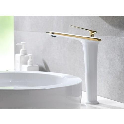 Solid Brass gold and white bathroom washbasin vessel sink faucet mixer tall tap single handle /hole luxury faucet new