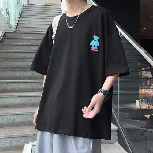 Reflective T-Shirts Rainbow Bear Tees Tops Oversize t shirts Half Sleeve Hip Hop Summer Cotton Loose Homme Clothing Dropshipping