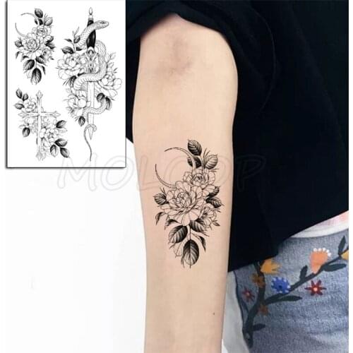 Tattoo Sticker Snake Cross Moon Sword Flower Temporary Fake Tatoo for Women Men Body Art