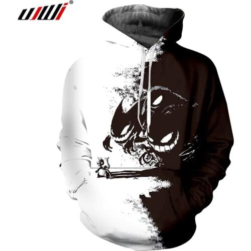 UJWI Man 3D Printed Funny Long Sleeve Big Size New Anime 5XL Mens Hoodies Loose Black and white Pullover dropship