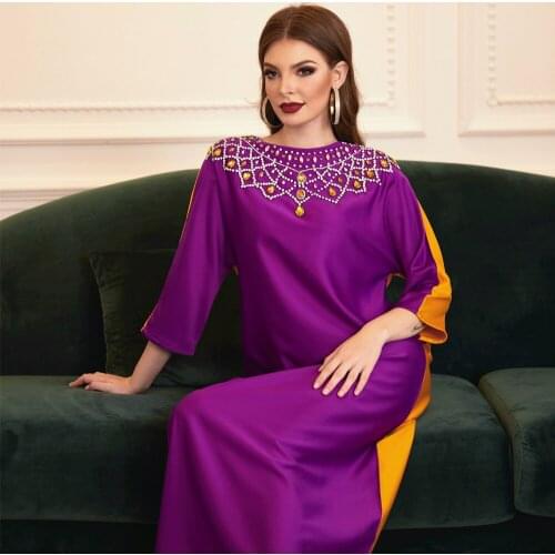 Vestidos Hit color front and back two wear Robe De Noel Satin Muslim Abaya Dubai Long Dress Femme Diamond Womens dress F2680