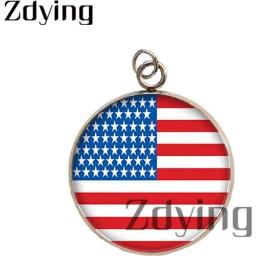 Zdying Nation Flags Russian USA Korea Japan French Stainless Steel Pendants Glass Photo Cabochon Charm Jewelry Accessories F027