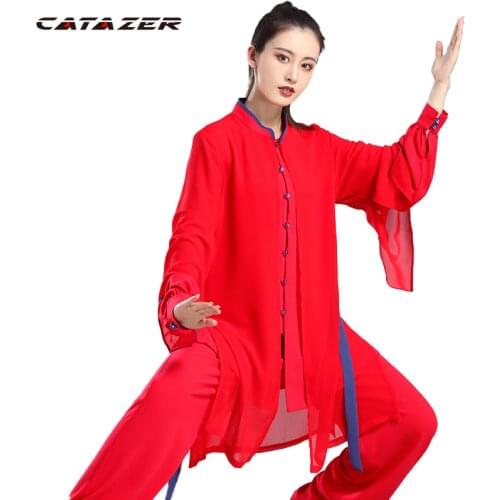 Catazer Tai Chi Uniform Kung Fu Uniform for Women Uniform Tang Suit Costume Show Three-piece Suit Kungfu Clothing Qigong