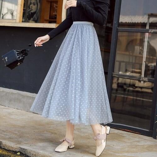 2021 Korean New Star Mesh Skirt Women For Summer High-waisted And Thin Fairy Tulle Skirt Women Long A-line Skirt Women
