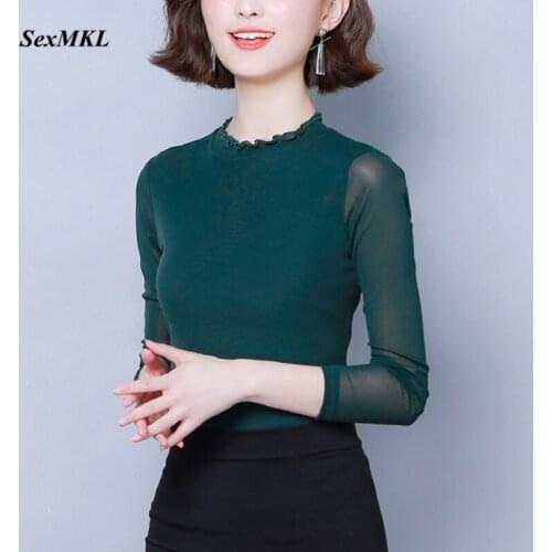 Plus Size Women Office Blouses 2020 Fashion Winter Long Sleeve Basic Black Tops White Korean Clothes Slim Elegant Sexy Blouse