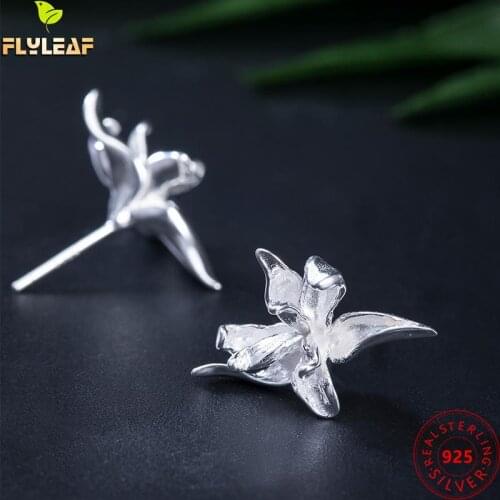 925 Sterling Silver Irises Flower Stud Earrings For Women Chinese Retro Style Female Vintage Jewelry Handmade