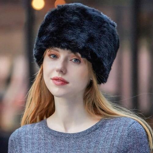 2020 Women Hats Lady Russian Tick Fluffy Imitation Fox Fur Hat Headband Winter Earwarmer Ski Hat Female Hats For Autumn Winter