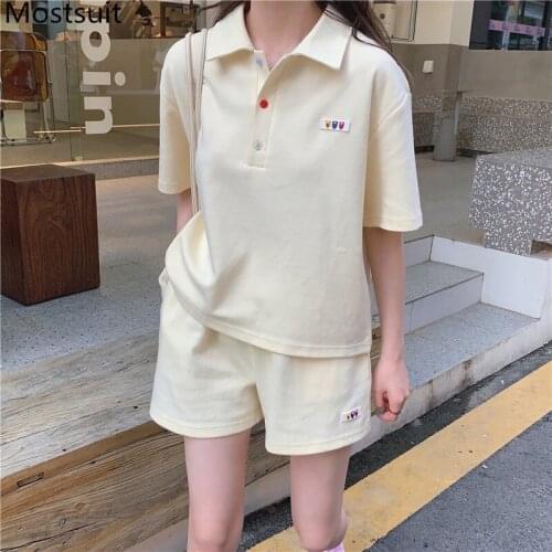 Summer Korean Casual Two Piece Set Women Short Sleeve T Shirt + Shorts Tracksuit Fashion Solid Loose Female Matching Set 2021