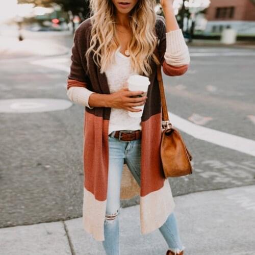 Women Fashion Color Contrast Cardigans Knitted Sweater Long Sleeve Sweater Coat 2020 Autumn Knitted Cardigan Casual Streetwear