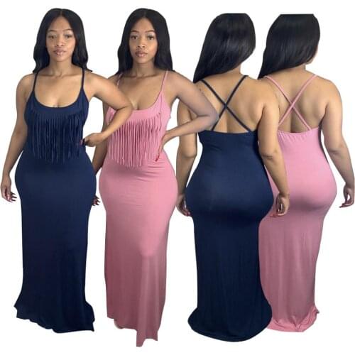 Echoine Cross Strap Long Maxi Sexy Dress Summer Skinny Bodycon Fringe Tassel Dresses Elegant Vintage Vestidos Sundress 2020