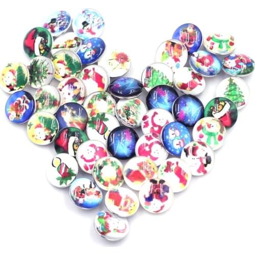 18mm Mixed Christmas Bell Snowman Pin Santa Claus Round Glass Dome Snap Press Buttons DIY Crafts Scrapbook Jewelry Accessories