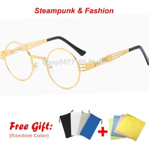 2020 Clear Fashion Gold Round Frames Eyeglasses For Women Vintage Steampunk Round Glasses Frames For Men Male Nerd Metal