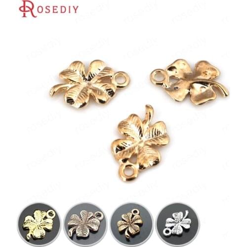 50PCS 19x10MM Champagne Gold Color Plated Zinc Alloy Lucky Flower Charms Pendants Diy Jewelry Findings Accessories Wholesale